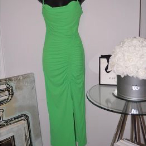 ZARA green ruched dress with slit-M - Picture 2 of 4